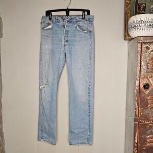 Vintage Levi Strauss 501 Distressed Button Fly Wash Denim‎ Jeans 34x32 90s USA